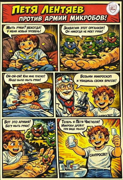 Петя Лентяев против армии микробов